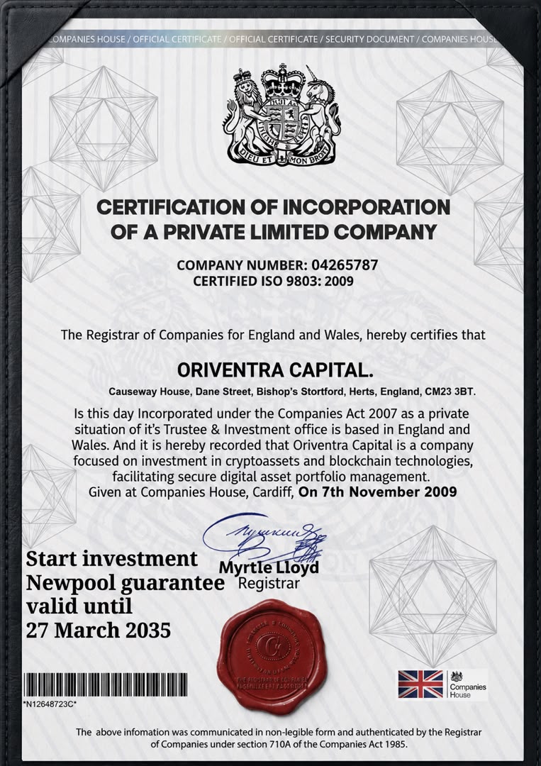 Oriventra Capital — Certificate of Incorporation, Companies House, England and Wales